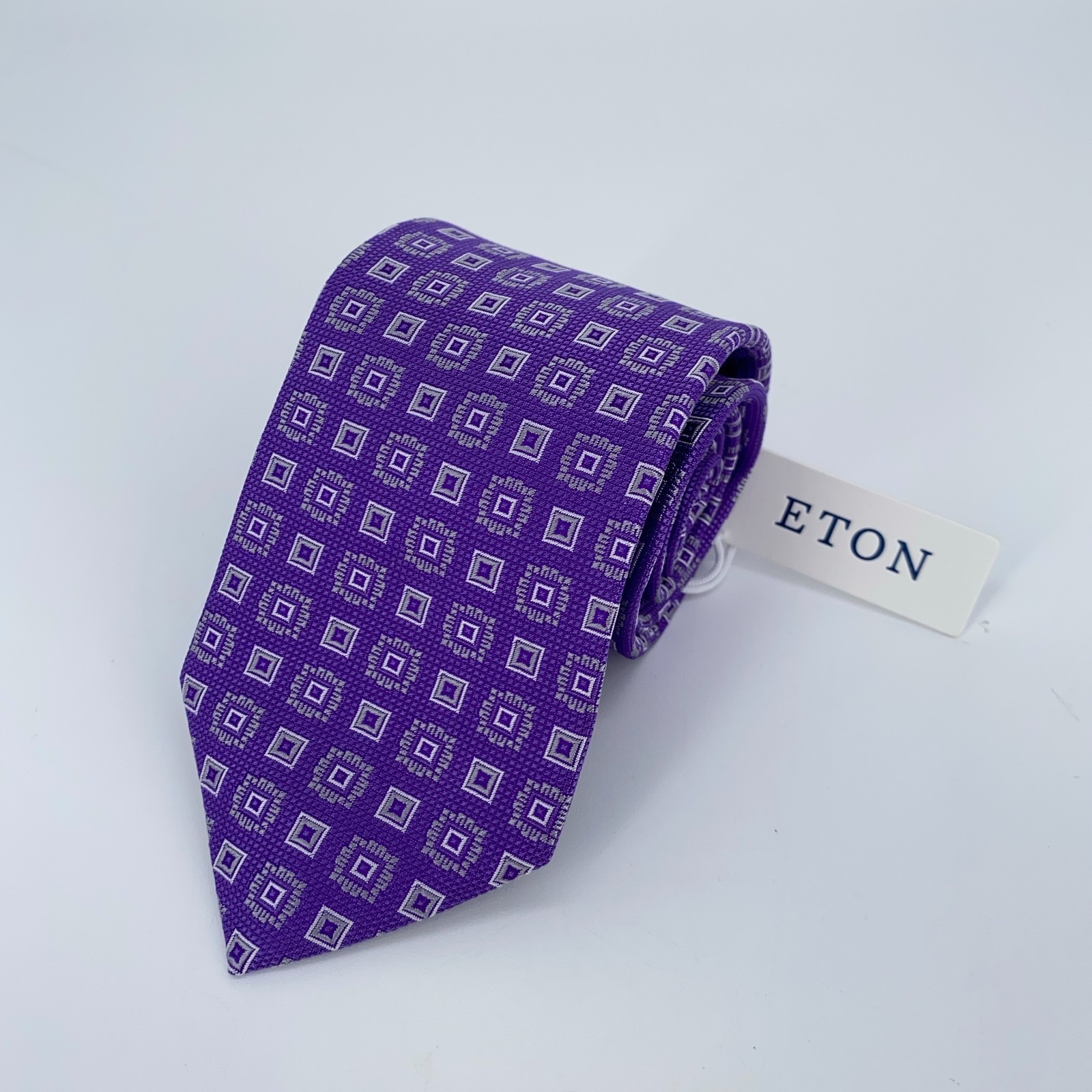 Eton Tie Men One Size Purple Patterned Silk Classic Fit Necktie England Made Nwt